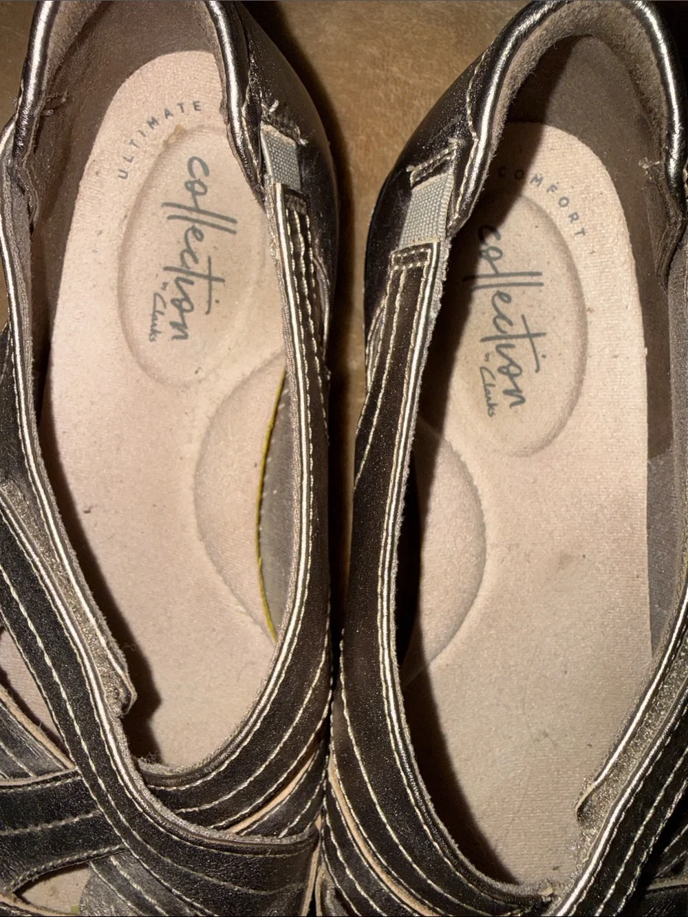 Clarks Metallic Silver Slip-On Maryjane Crossover Flats